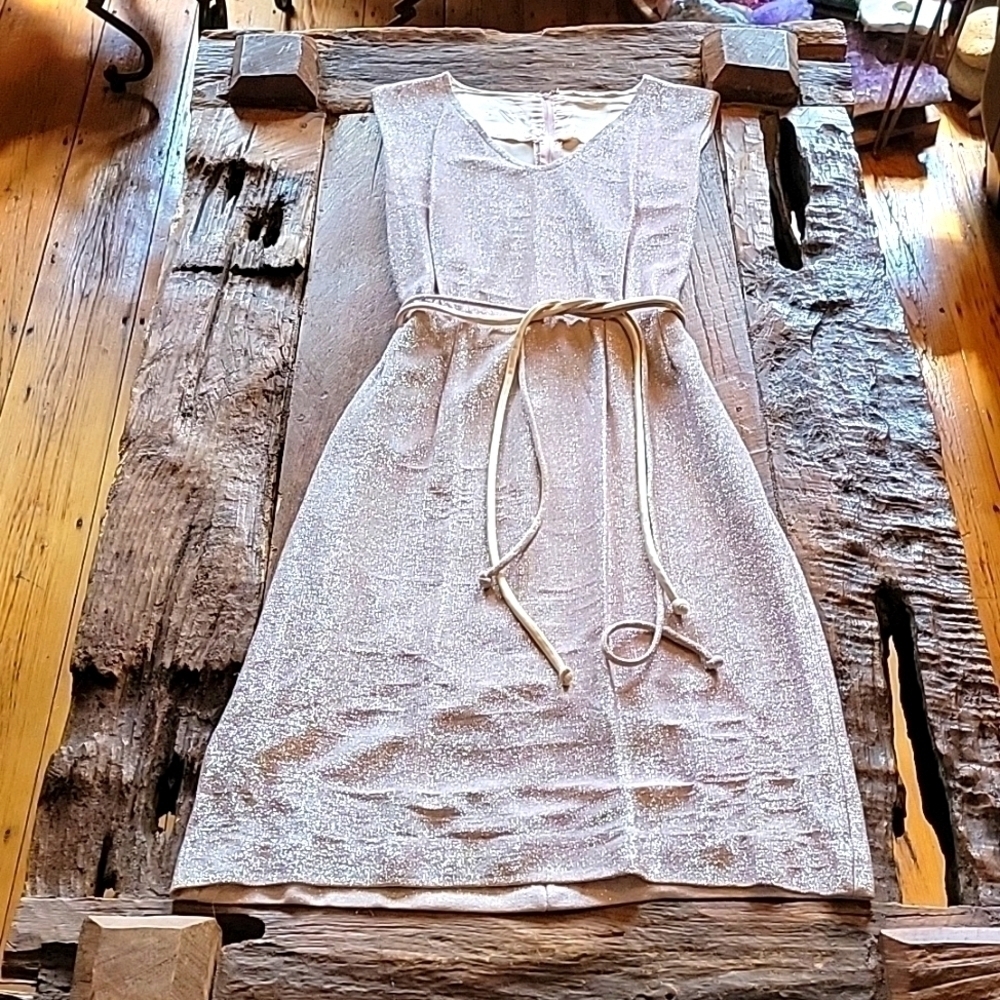 Handmade Vintage soft pink shimmery dress with belt